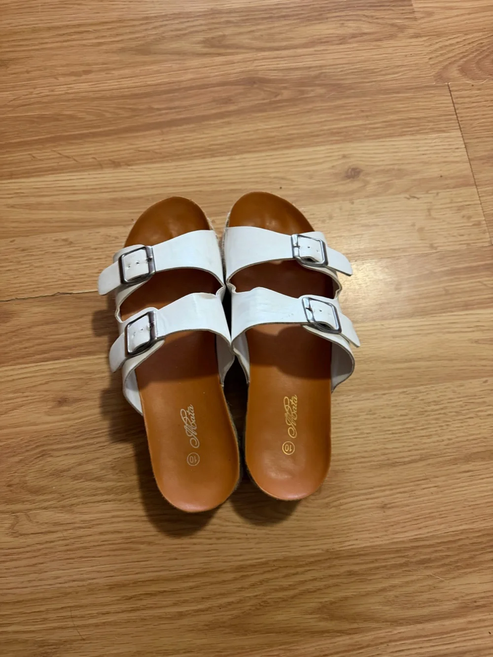 Women’s White Double-Buckle Platform Slide Sandals